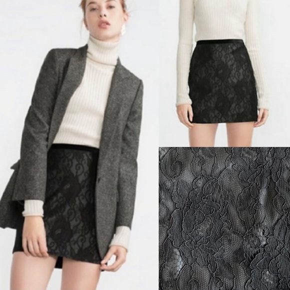 Zara Dresses & Skirts - ZARA Faux Leather Lace Mini Skirt